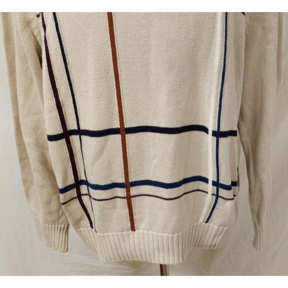 Dockers Mens XL Tan Beige Striped Crew Neck Knit 100% Cotton Long Sleeve Sweater - Picture 4 of 10